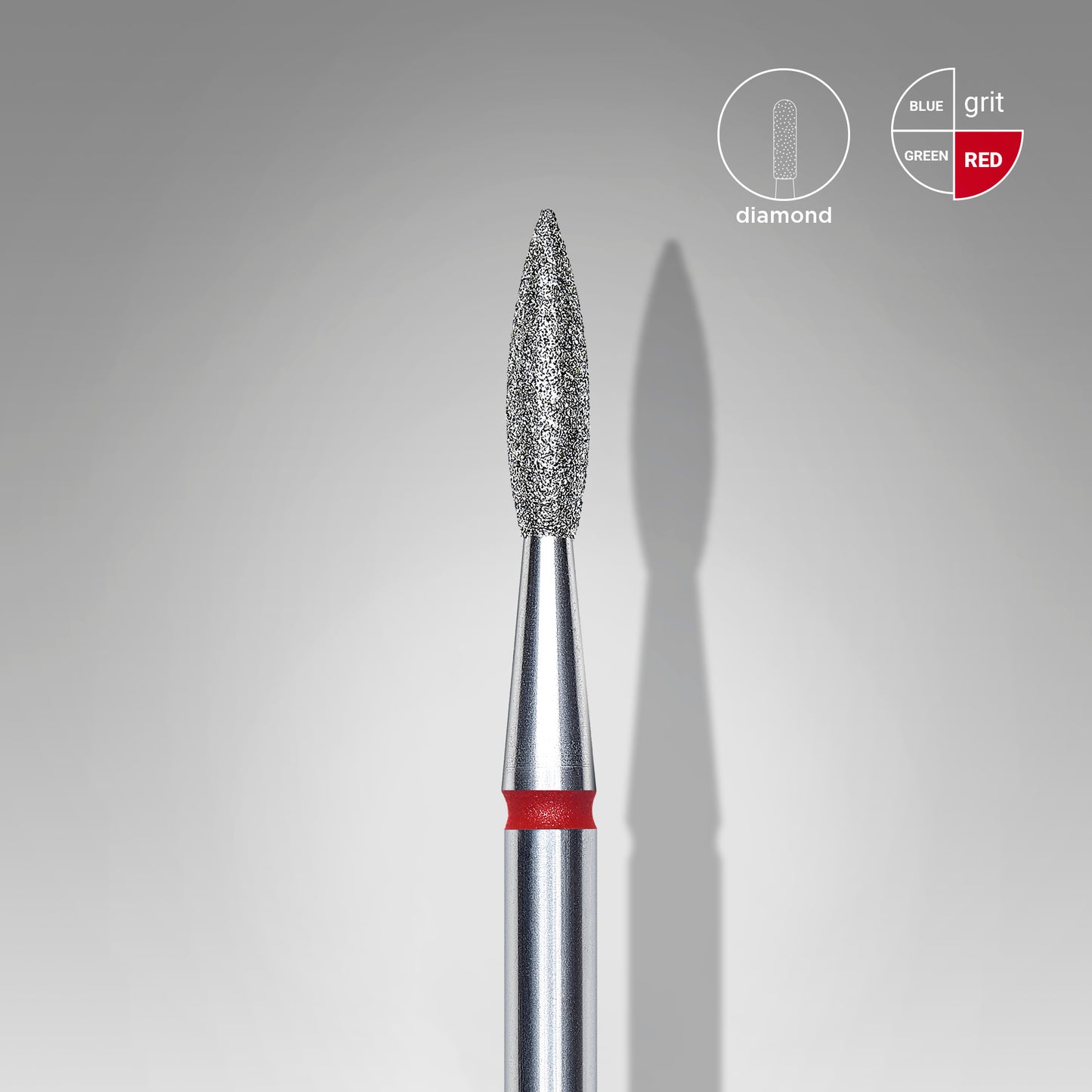10 pezzi Fresa diamantata a fiamma sottile, red, diametro 2.1 mm, terminale di lavoro 8 mm