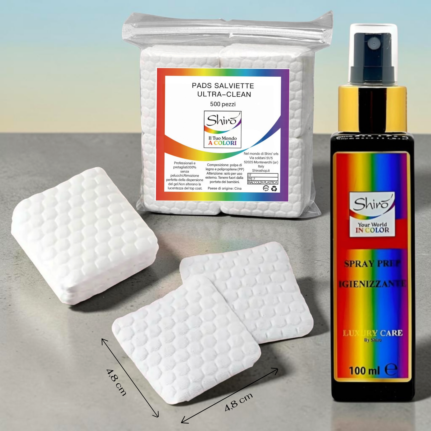 Kit Preparazione Unghie – Spray Prep 100ml+ Pad Salviette Ultra-Clean senza pelucchi per manicure – 500 pz.