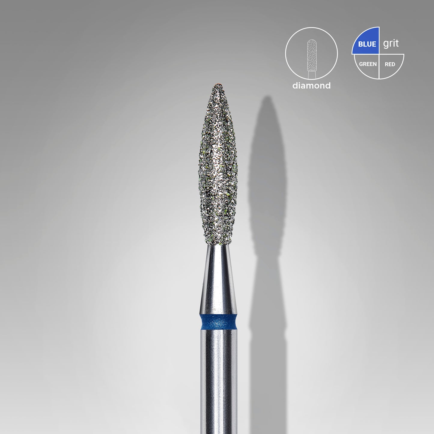 10 pezzi Fresa diamantata a fiamma, blue, diametro 2.3 mm, terminale di lavoro 10 mm