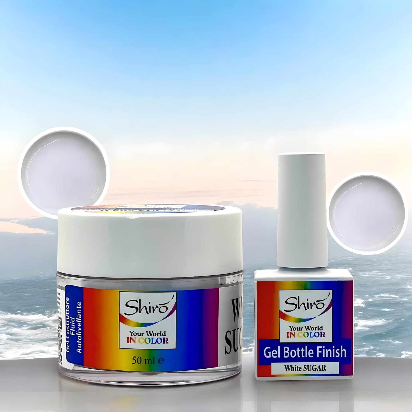 KIT WHITE SUGAR 001 – Gel Costruttore Autolivellante 50ml + Gel Polish Finish 12ml - HEMA & TPO FREE