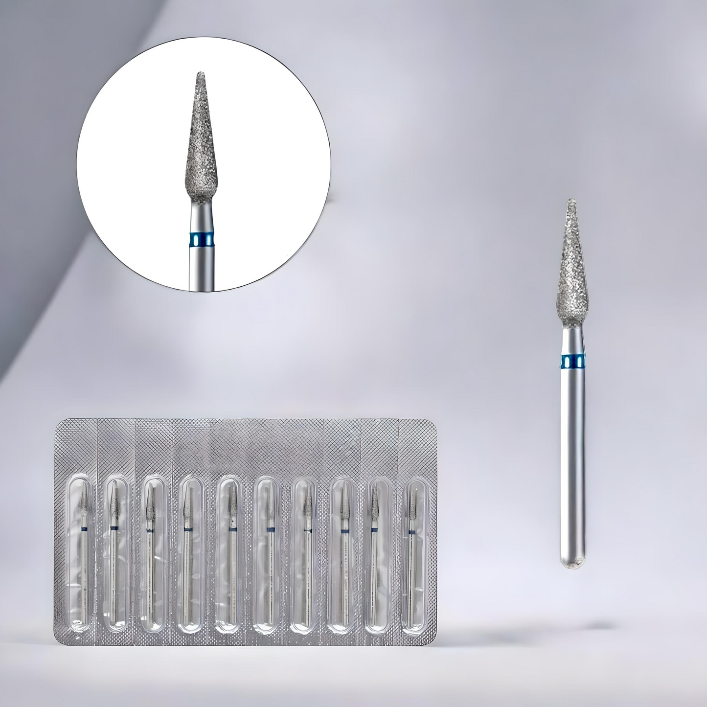 10 Punte STILO BLU Diamantate in Ossido di Alluminio per Manicure