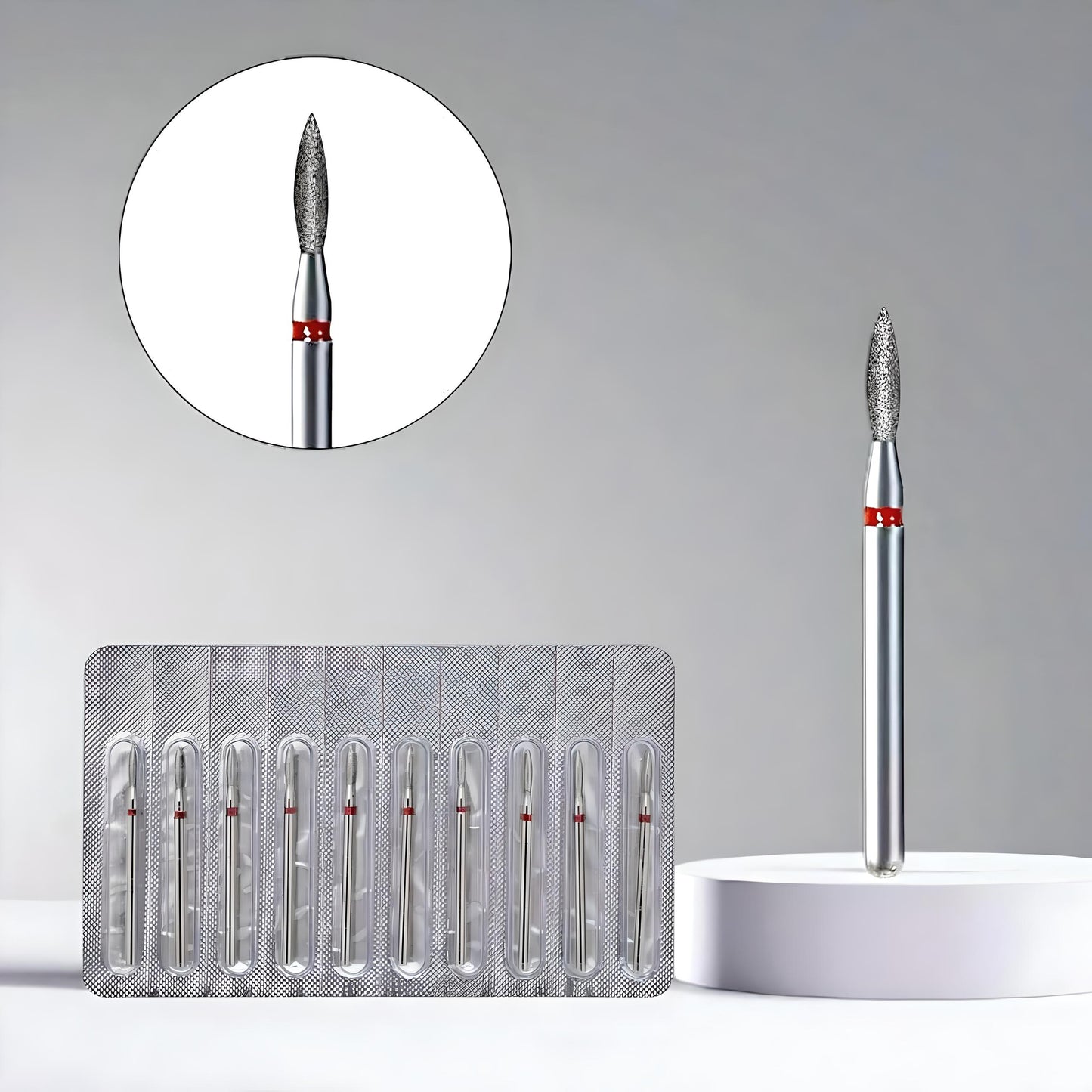 10 Punte Fiamma Rossa Professionali per Manicure e Pedicure – Per Trattamenti Delicati e di Precisione