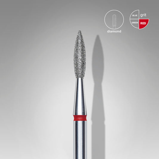 10 pezzi Fresa diamantata a fiamma sottile, red, diametro 2.1 mm, terminale di lavoro 8 mm