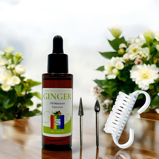 Olio Manicure Riparatore Ginger 30 ml e Set di Frese in Diamante con Spazzola per Manicure e Pedicure