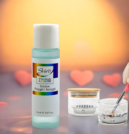 Set "Polygel Solution e Bicchiere per la Pulizia dei Pennelli" - HEMA & TPO FREE - 110ml