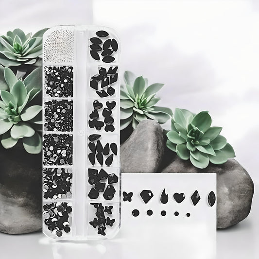 Set di Strass Neri per Unghie "Black Sparkle Shapes" 009