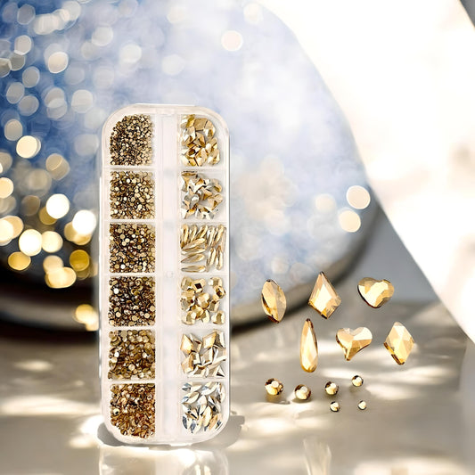 Set di Strass Dorati per Unghie "Golden Sparkle Shapes" 001