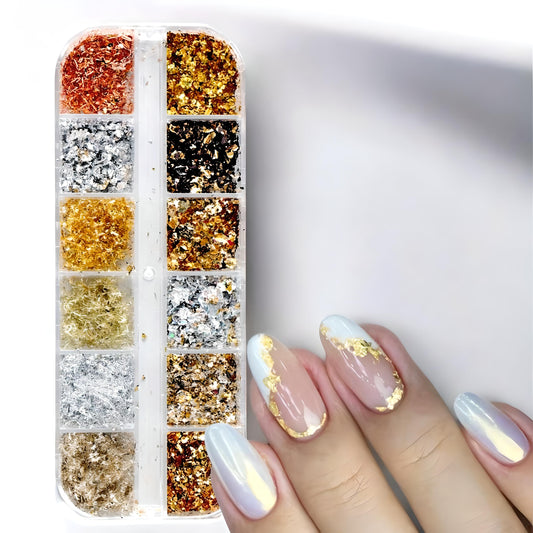 Fiocchi di foglia per unghie Luxury Foil – effetto oro e argento C01