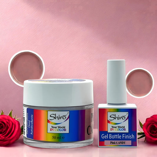 KIT PINK CANDY 004 – Gel Costruttore Autolivellante 50ml + Gel Polish Finish 12ml - HEMA & TPO FREE