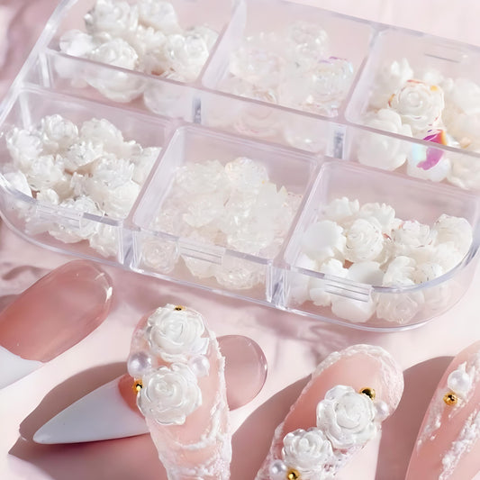Rose Camelie 3D per Nail Art – Colore Bianco F06