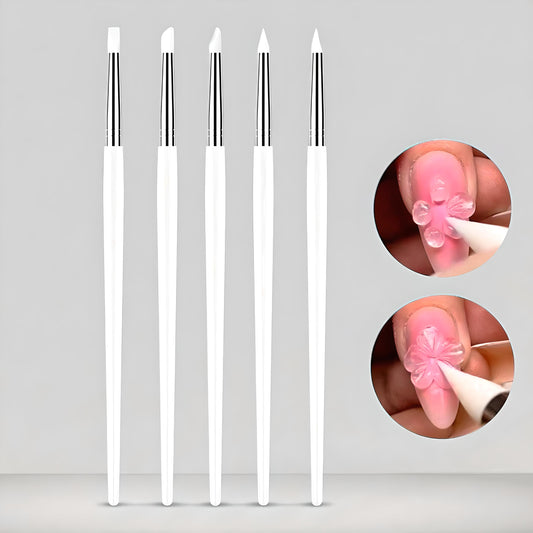 Set di 5 Pennelli con Punta in Silicone per Nail Art – Scultura, Intaglio, Modellatura