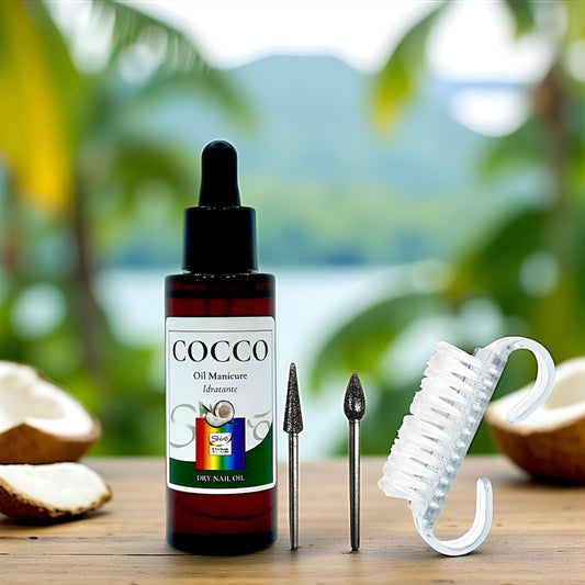 Oil Manicure Idratante Cocco 30ml e Set di Frese in Diamante con Spazzola per Manicure e Pedicure