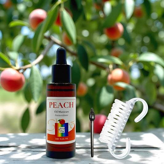 Kit Olio Manicure Antiossidante alla Peach 30ml e Fresa in Diamante “Panciona” con Spazzola per Manicure e Pedicure