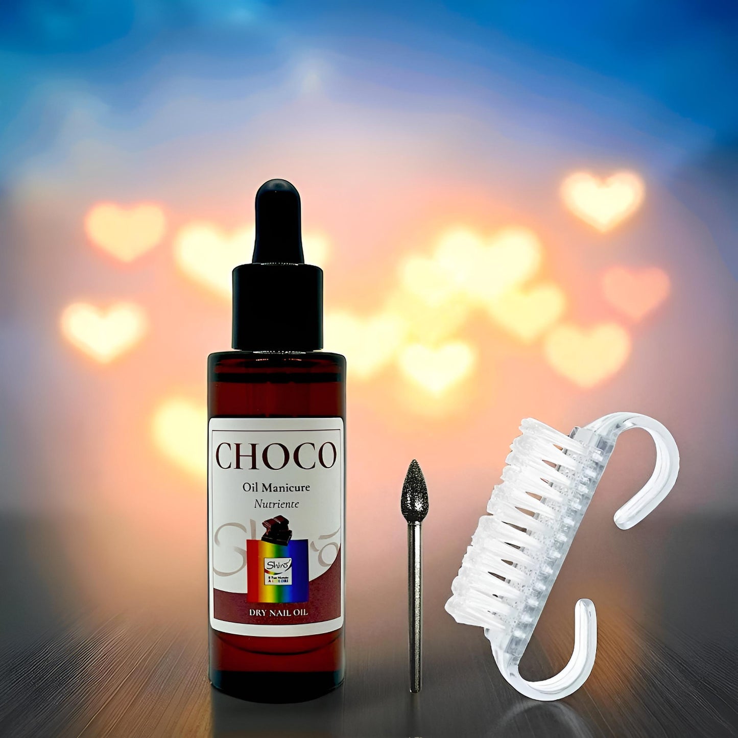 Kit Olio Manicure Nutriente Choco 30ml e Fresa in Diamante “Panciona” con Spazzola per Manicure e Pedicure