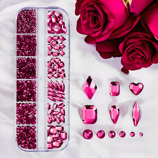 Set di Strass Color Fucsia per Unghie "Fuchsia Sparkle Shapes" 003