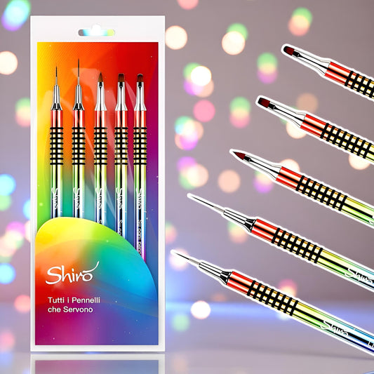 Kit di 5 Pennelli Professionali Per Nail Design e Ricostruzione Unghie