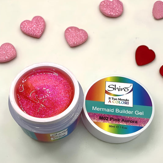 Mermaid Builder Gel M02 Pink Aurora (con glitter) - 30 ml