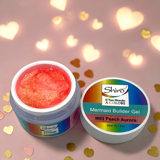 Mermaid Builder Gel M03 Peach Aurora (con glitter) - 30 ml